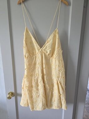 H&M Fit And Flare Yellow Floral Embroidered Sundress